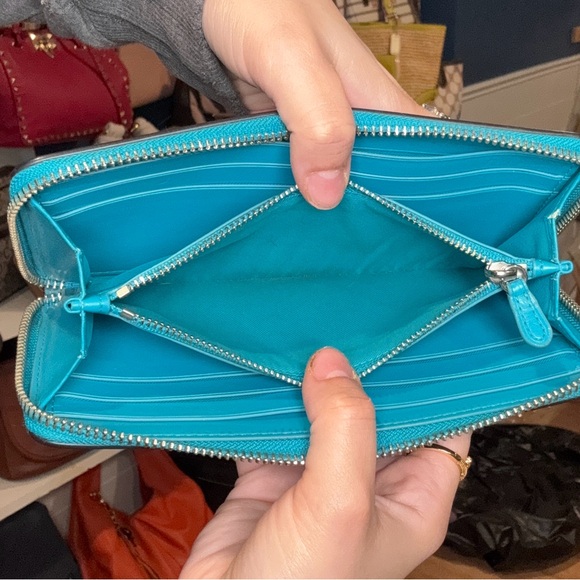 Coach Turquoise Leather Zip Wallet - Picture 6 of 7
